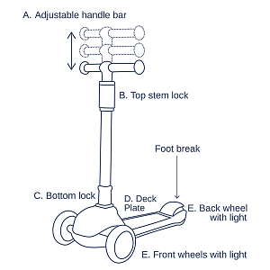 Самокат со светящимися колесами Vanilla Copenhagen "Honeybee", серый, маленький
